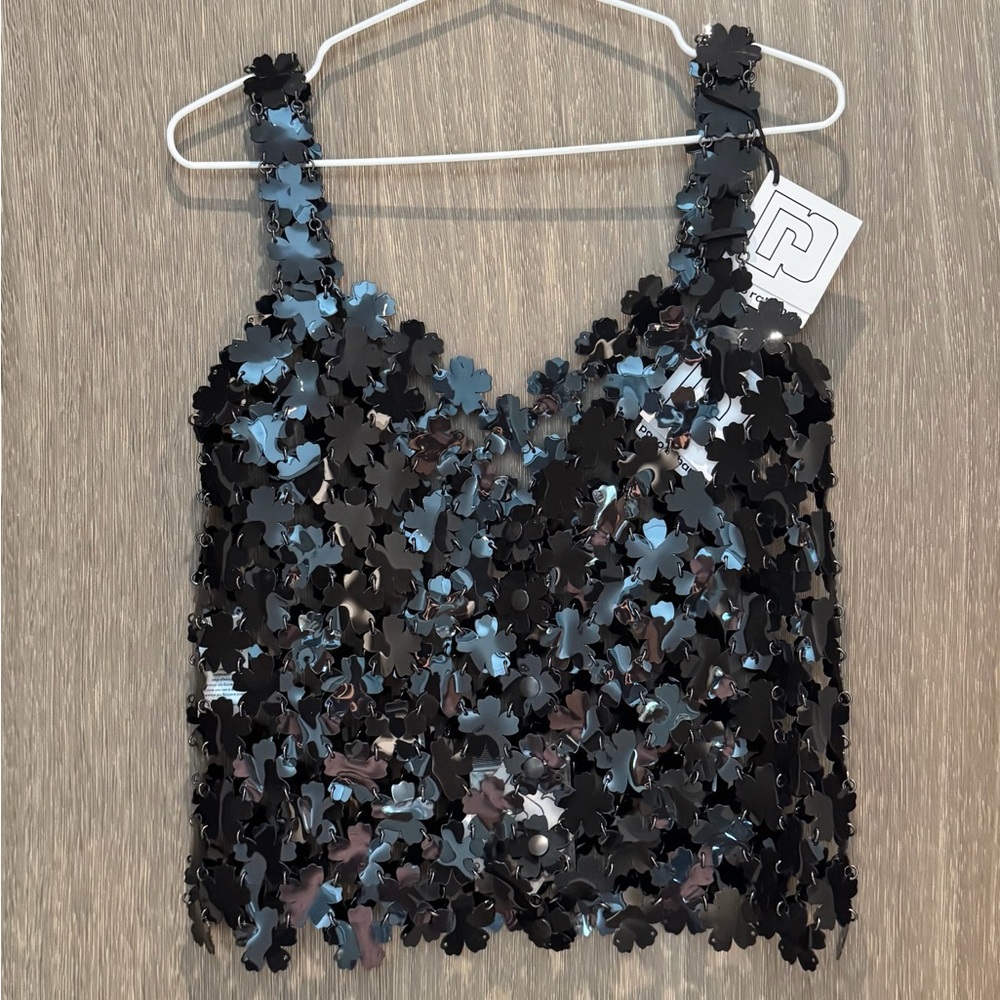 Paco Rabanne Black Floral Sequin Tank Top